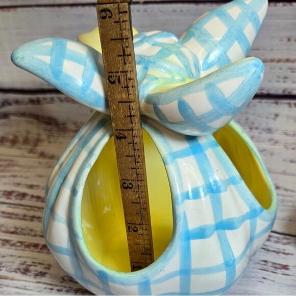 VTG Napco Pastel Plaid Blue and yellow Planter Baby shower planter Ceramic Baske - Picture 6 of 10